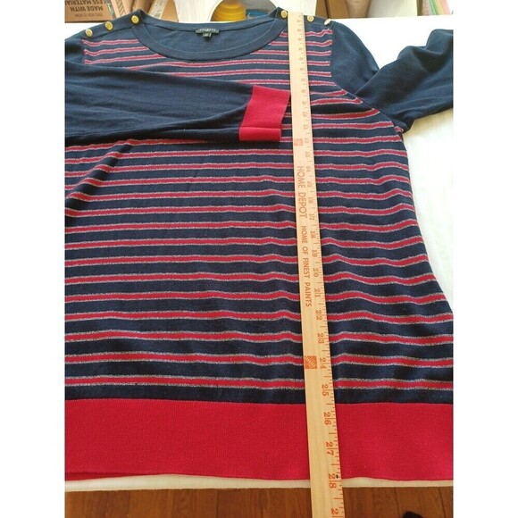 Talbots metallic striped sweater 2X plus gold button trim navy red nautical - Picture 9 of 9